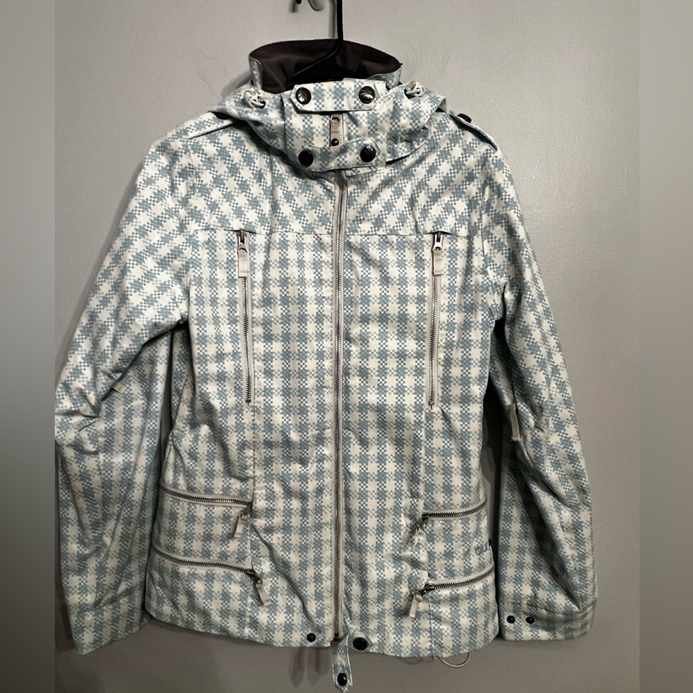 Burton Light Blue and White Plaid Ski Jacket